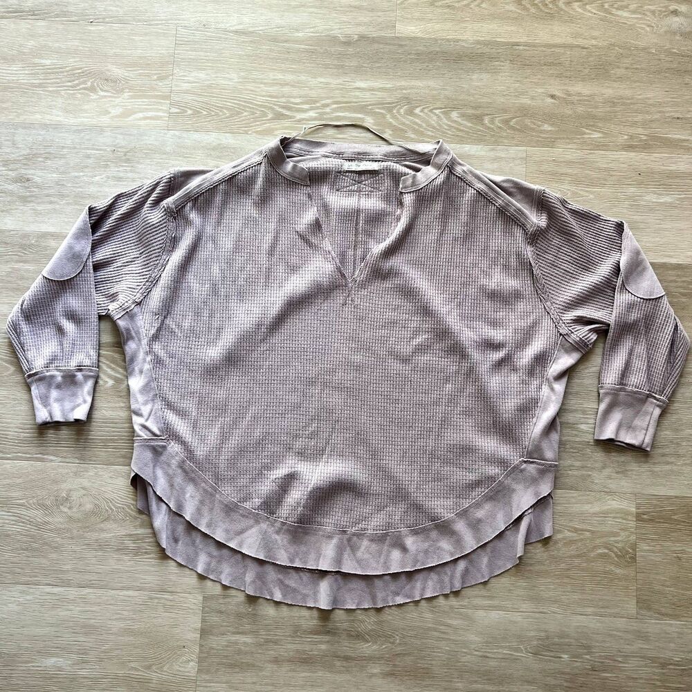 Free People We The Free Southside Thermal Waffle Top Oversize V-Neck-Size M